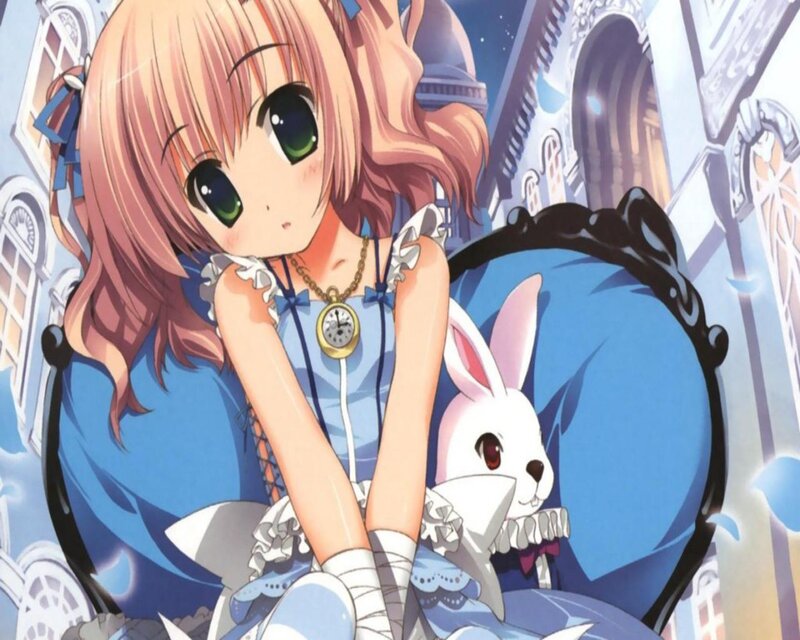 Anime Girl with Rabbit — Blue, Dreamy