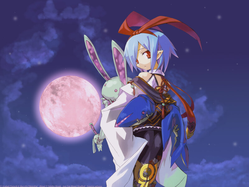 Anime Girl with Rabbit — Blue, Serene