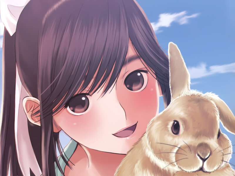Anime Girl with Rabbit — Blue