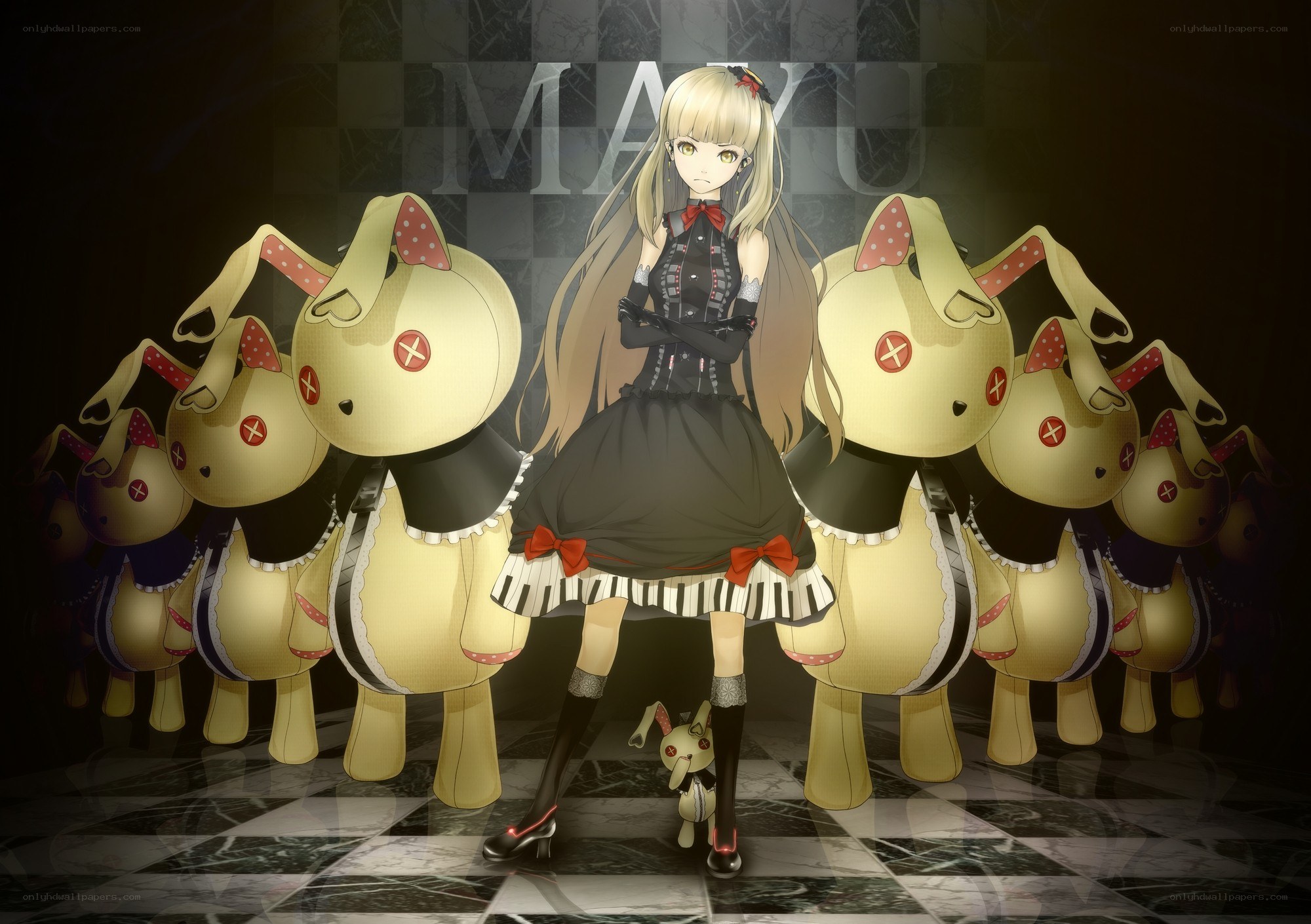 Anime girl with rabbit creatures