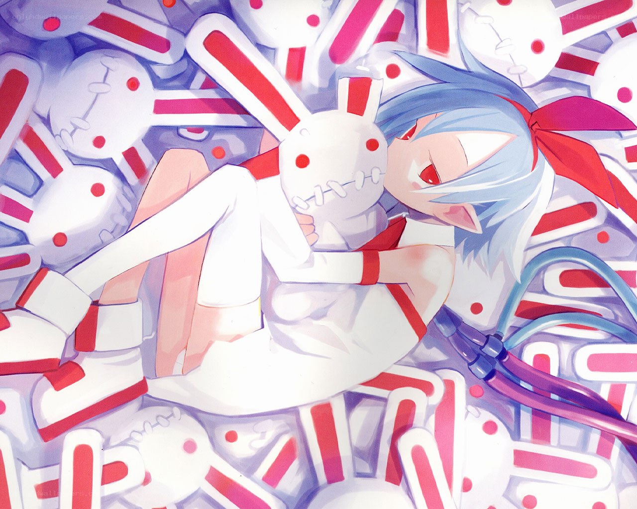 anime girl with rabbit dolls