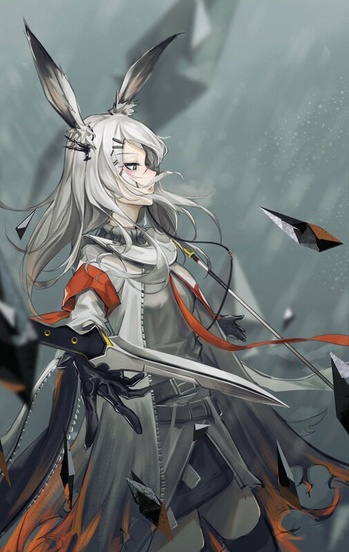 Anime Girl with Rabbit Ears — Gray