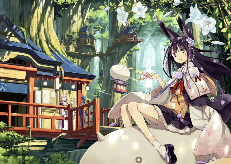 Anime Girl with Rabbit Ears — Green