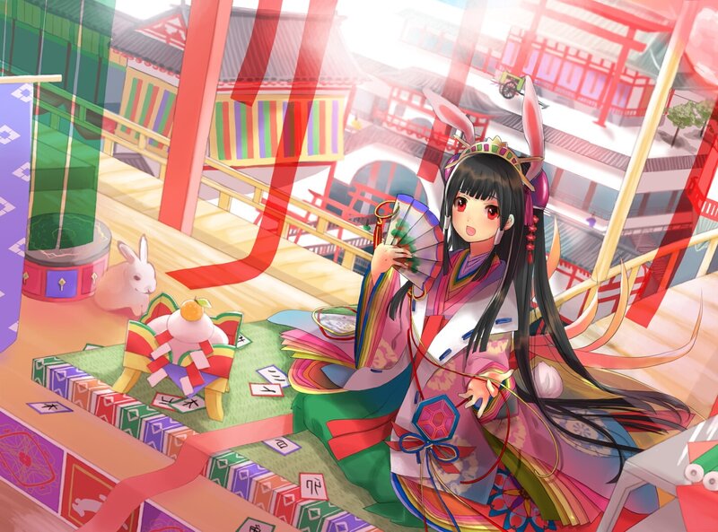 Anime Girl with Rabbit Ears — Pink, Festive