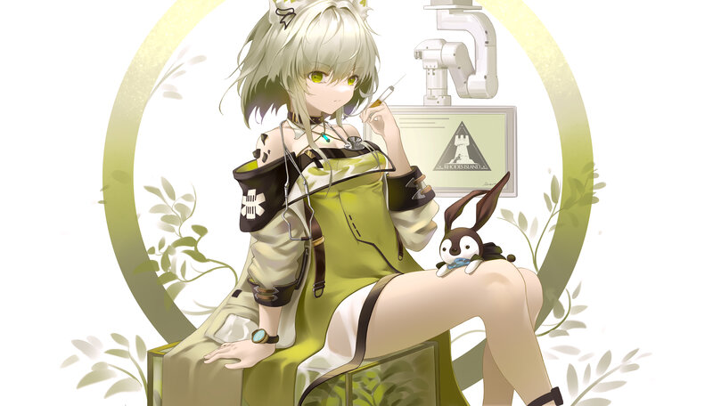 Anime Girl with Rabbit — Green, Calm, Digital Art, Syringe