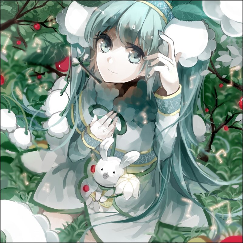 Anime Girl with Rabbit — Green, Serene