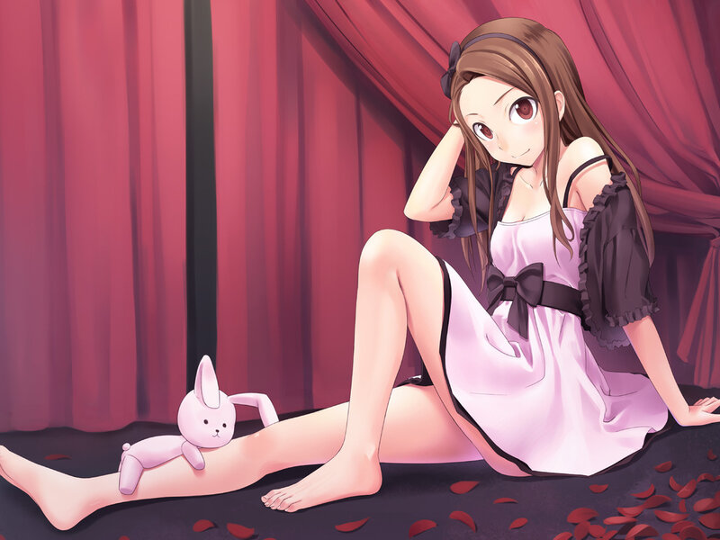 Anime Girl with Rabbit — Pink, Calm