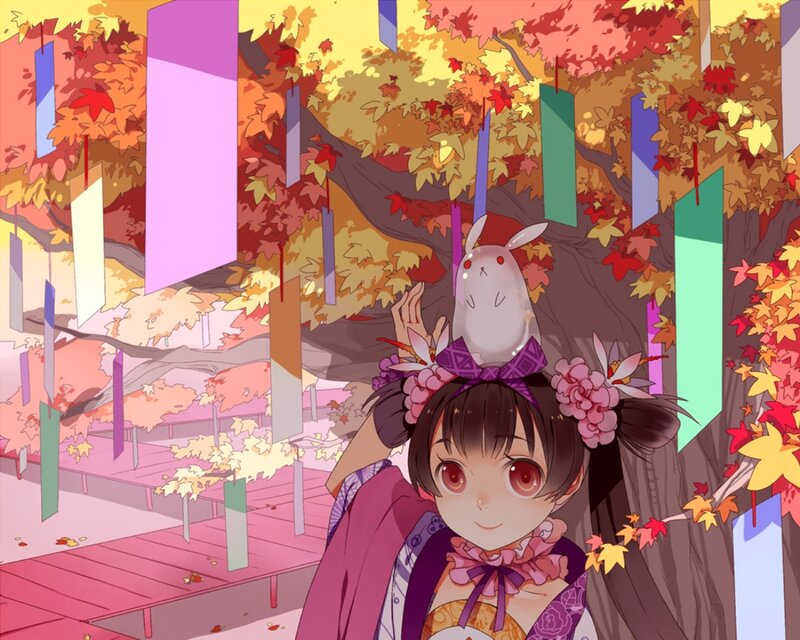 Anime Girl with Rabbit — Pink, Serene