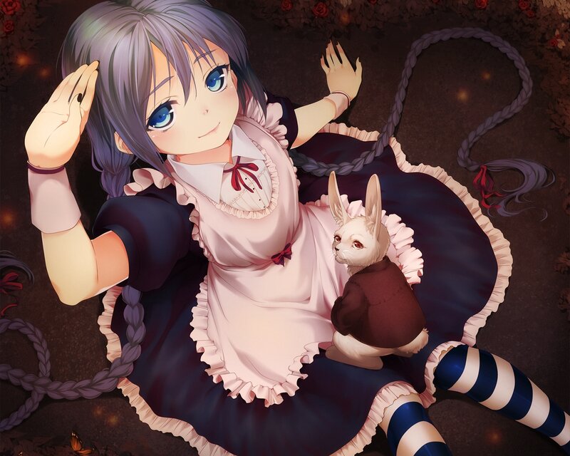 Anime Girl with Rabbit — Purple, Calm