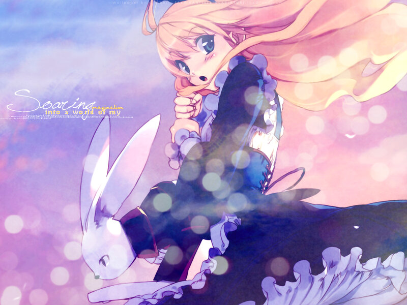 Anime Girl with Rabbit — Purple, Dreamy