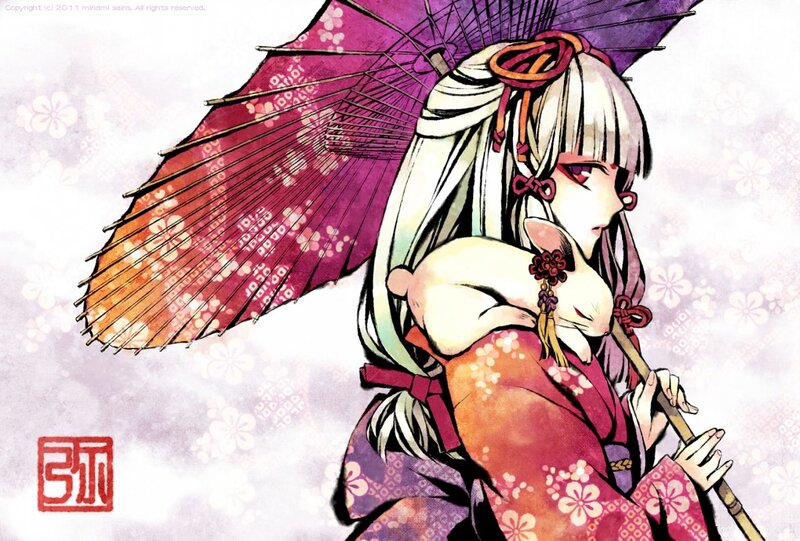 Anime Girl with Rabbit — Purple, Serene