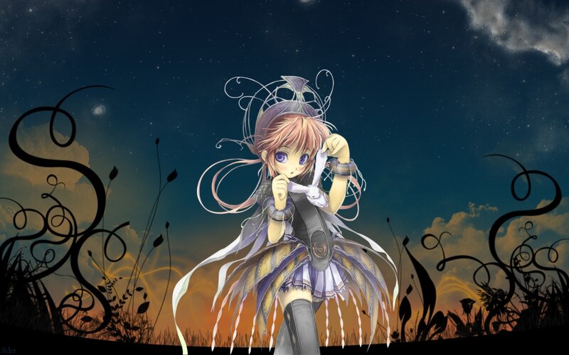 Anime Girl with Rabbit — Purple