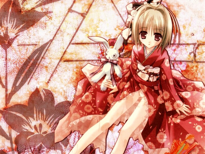 Anime Girl with Rabbit — Red