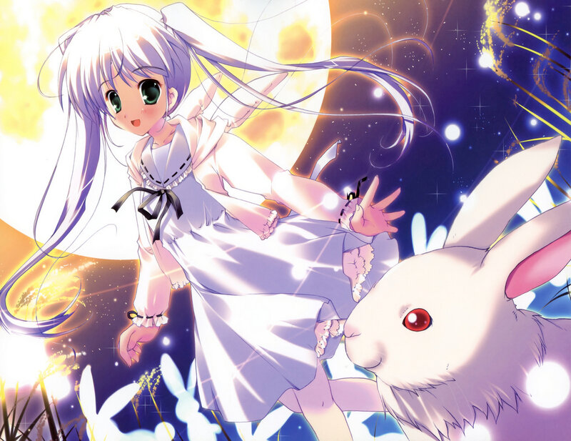 Anime Girl with Rabbit — White, Magical