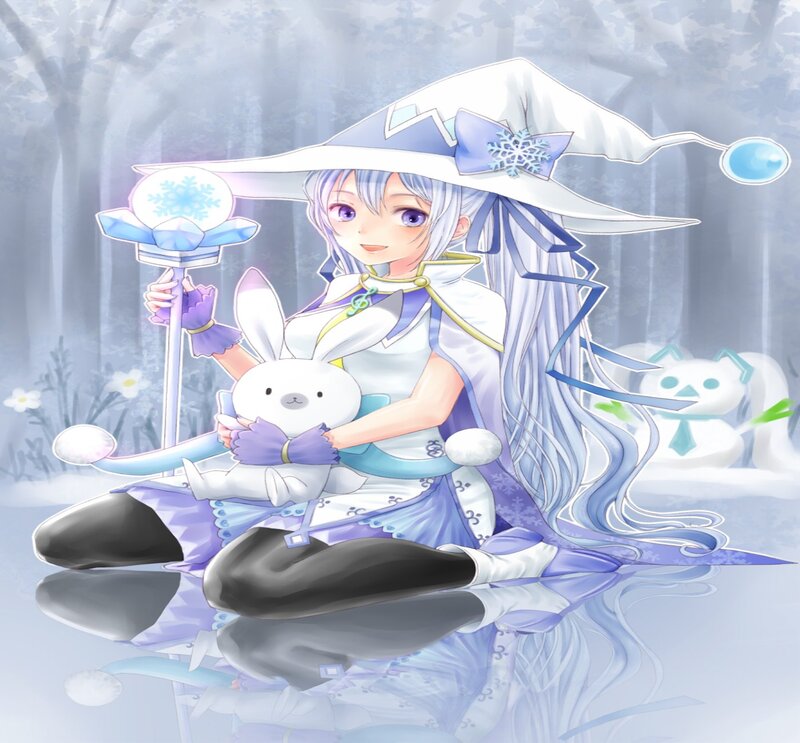 Anime Girl with Rabbit — White, Serene
