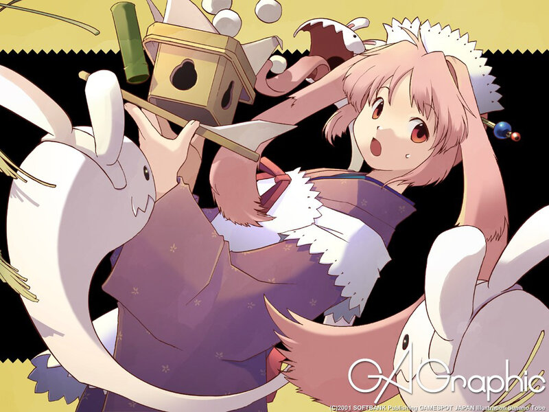 Anime girl with rabbits