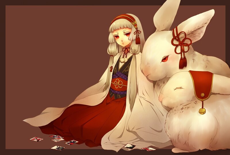 Anime Girl with Rabbits — Brown
