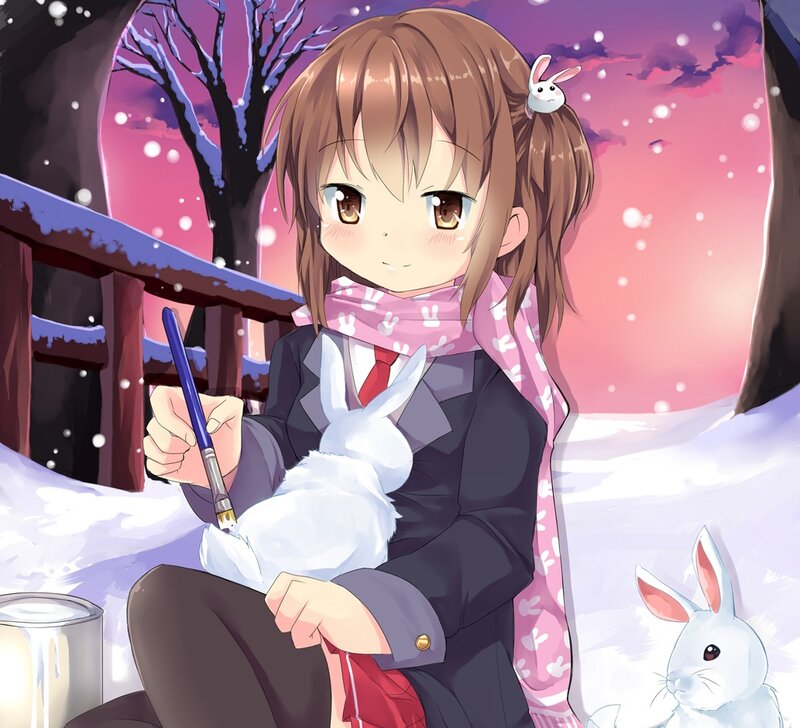 Anime Girl with Rabbits — Pink