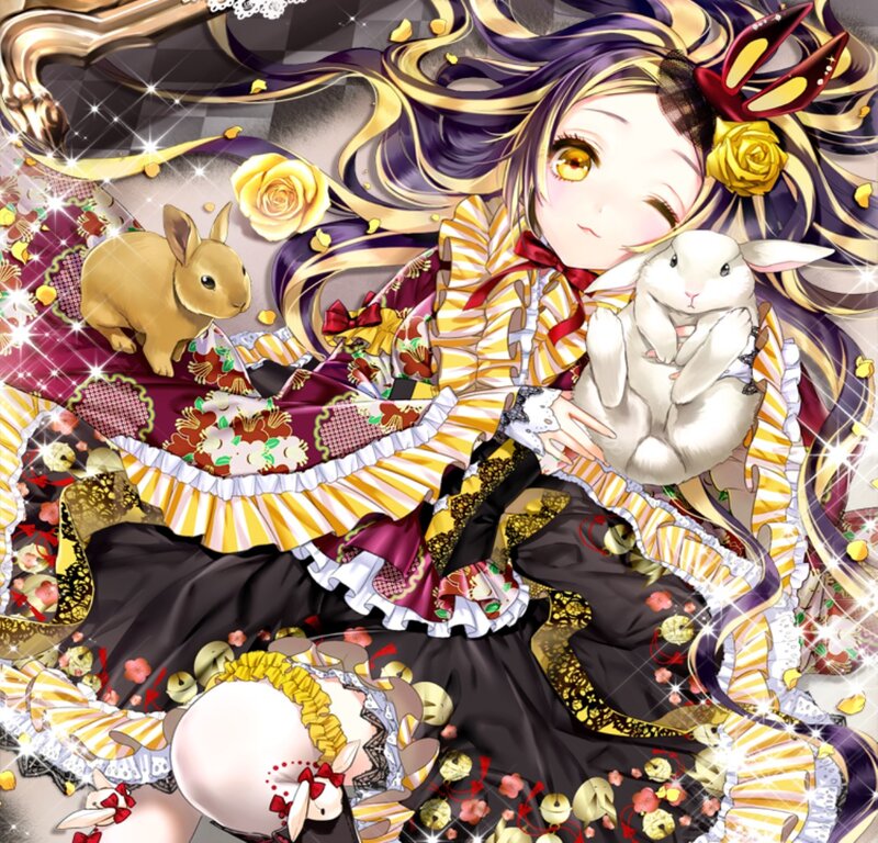 Anime Girl with Rabbits — Purple, Whimsical