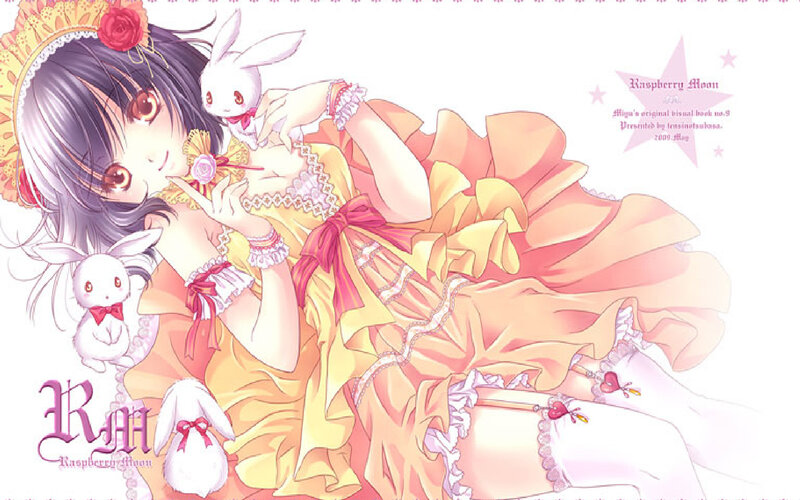 Anime Girl with Rabbits — Yellow