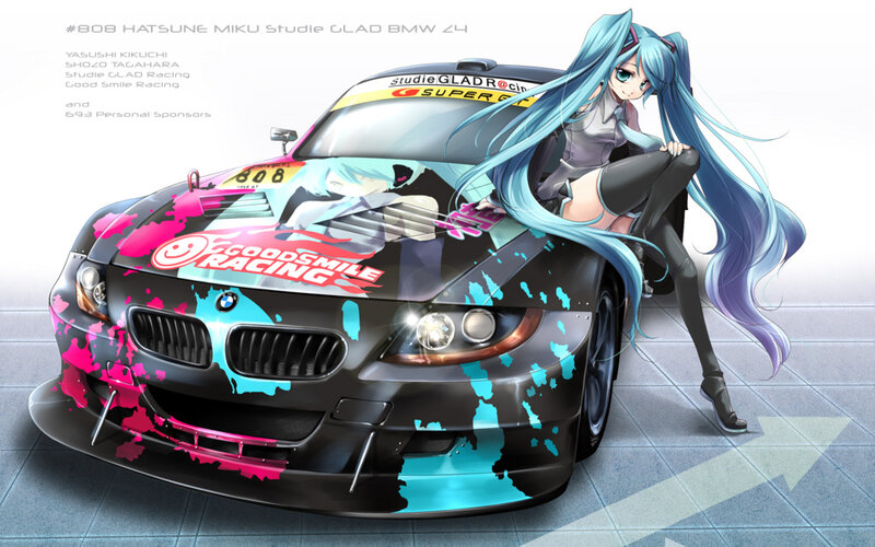 Anime Girl with Race Car — Black