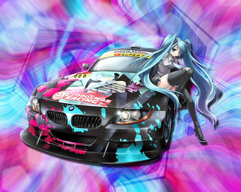 Anime Girl with Race Car — Pink