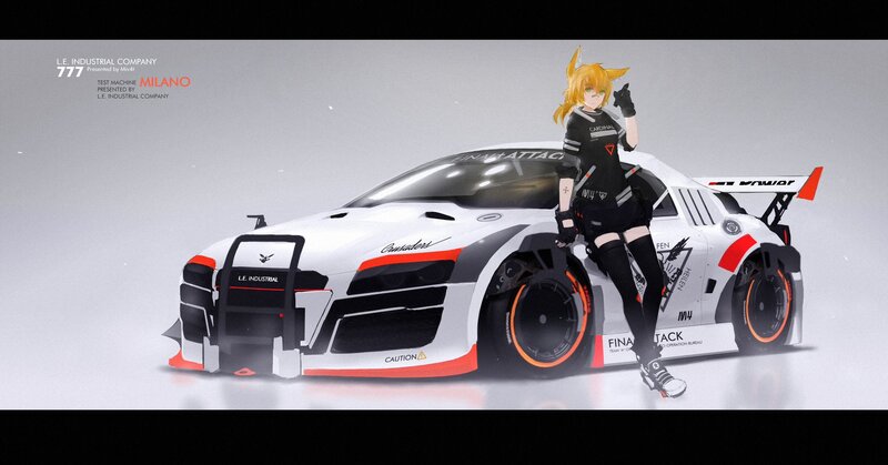 Anime Girl with Race Car — White