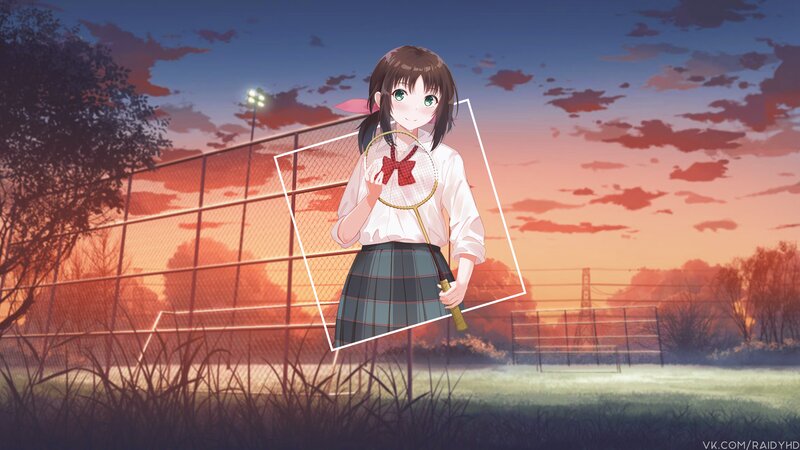Anime Girl with Racket — Orange