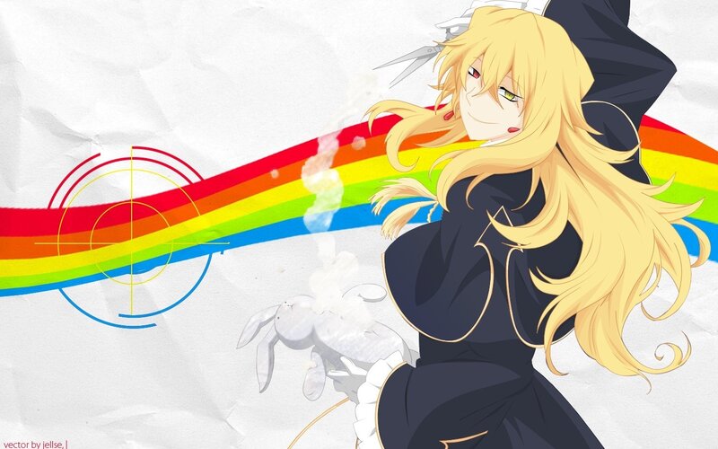anime girl with rainbow