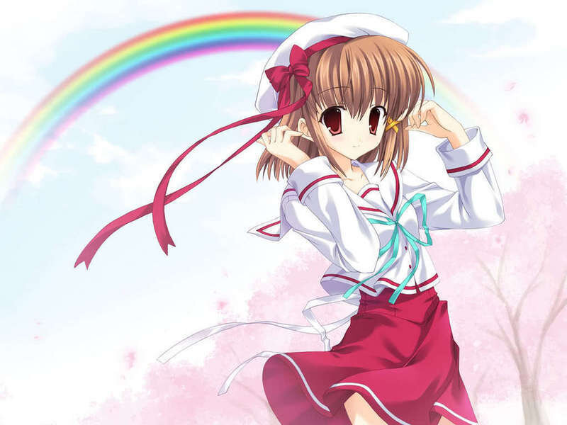 anime girl with rainbow