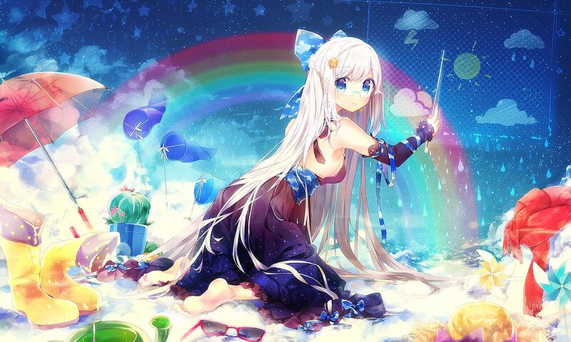 Anime girl with rainbow and umbrella