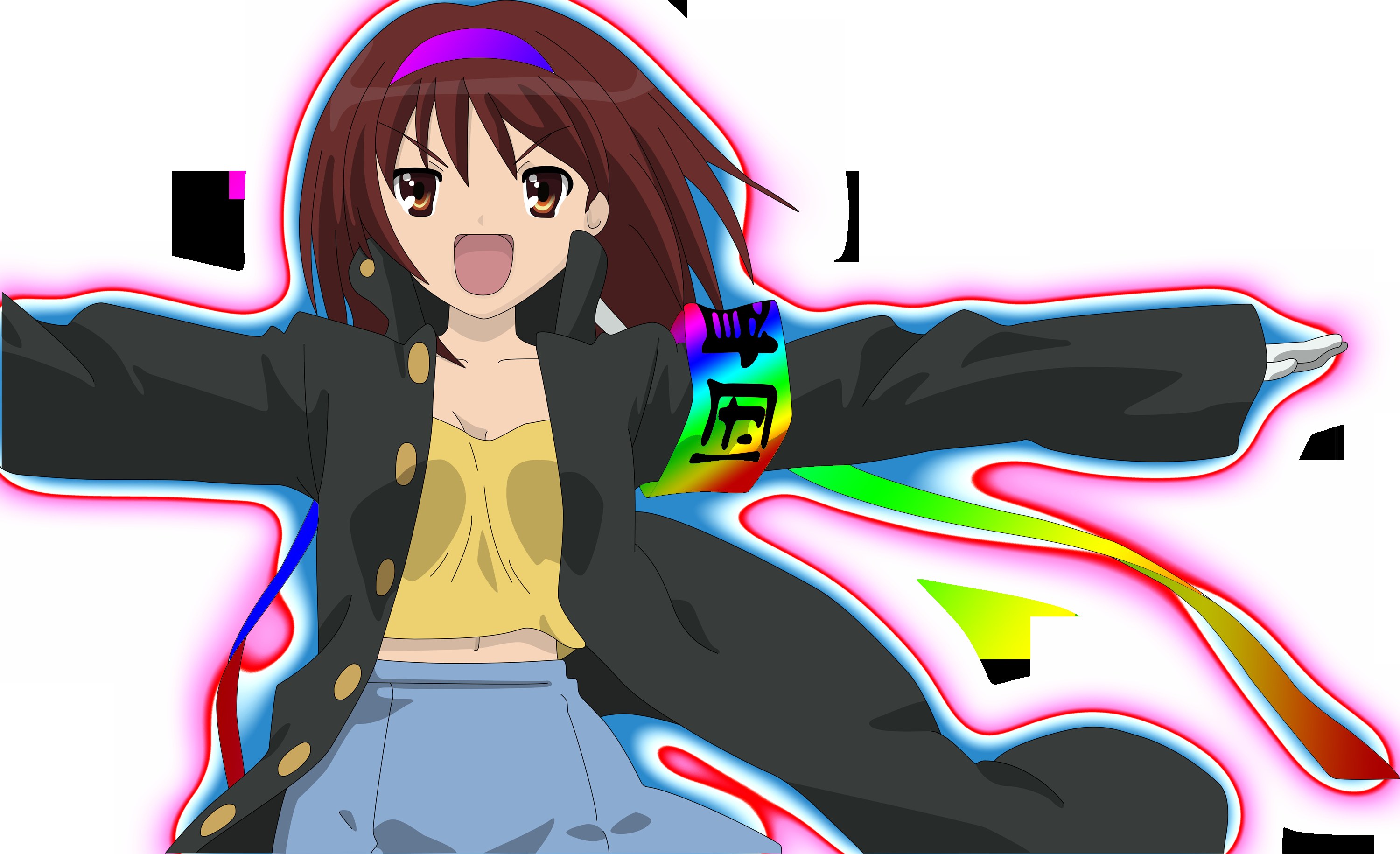 anime girl with rainbow aura