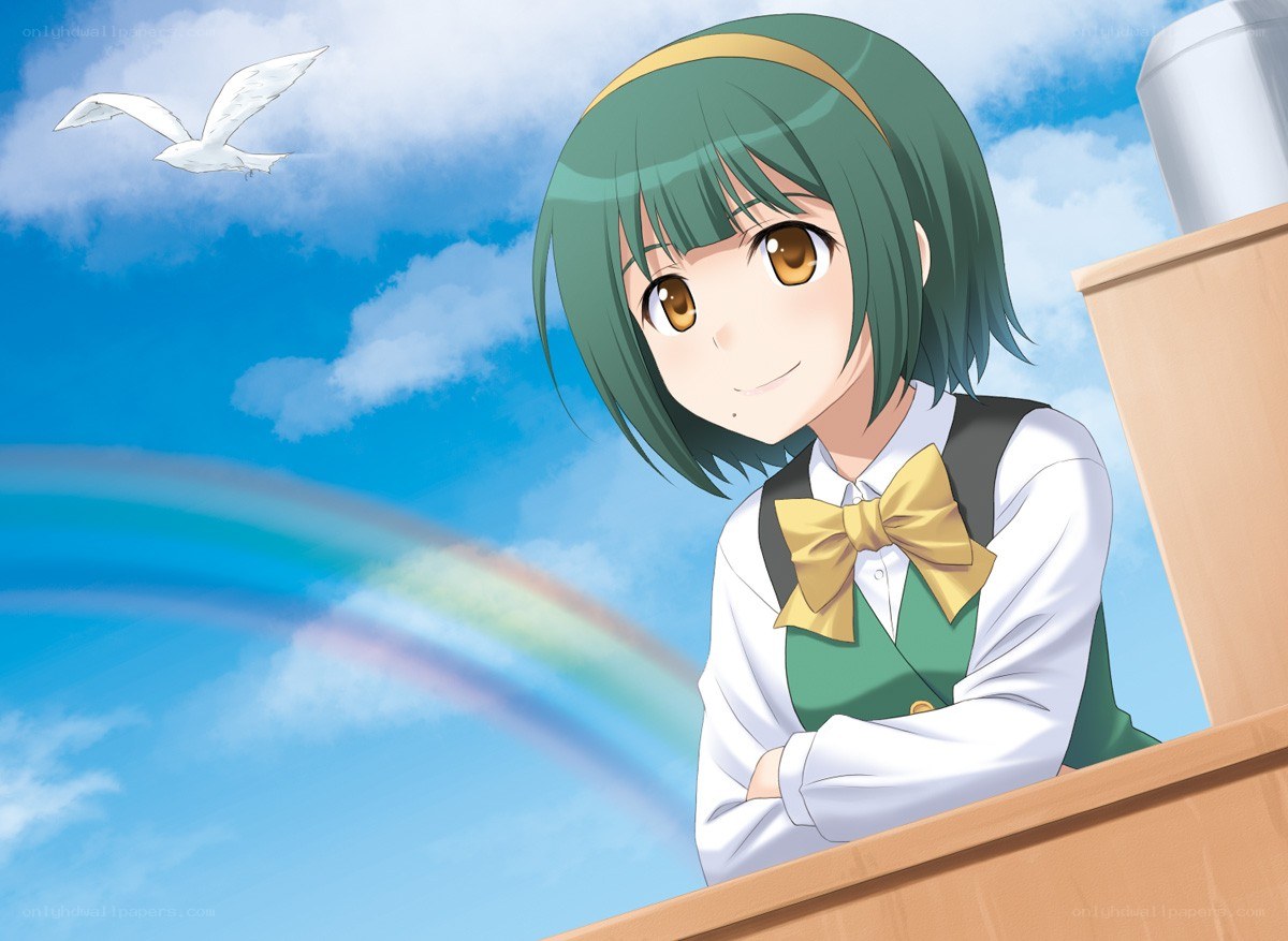 anime girl with rainbow background