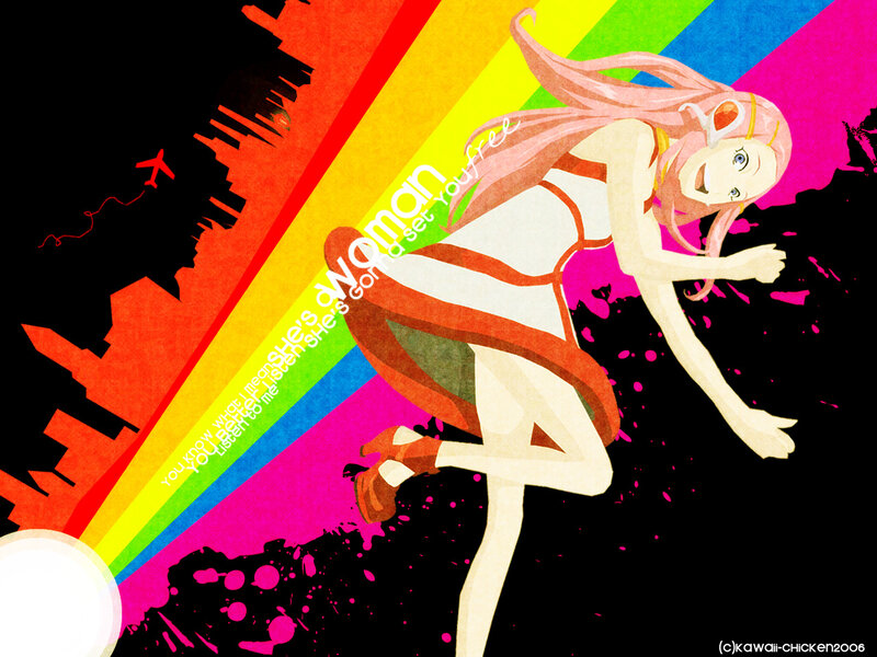 anime girl with rainbow background