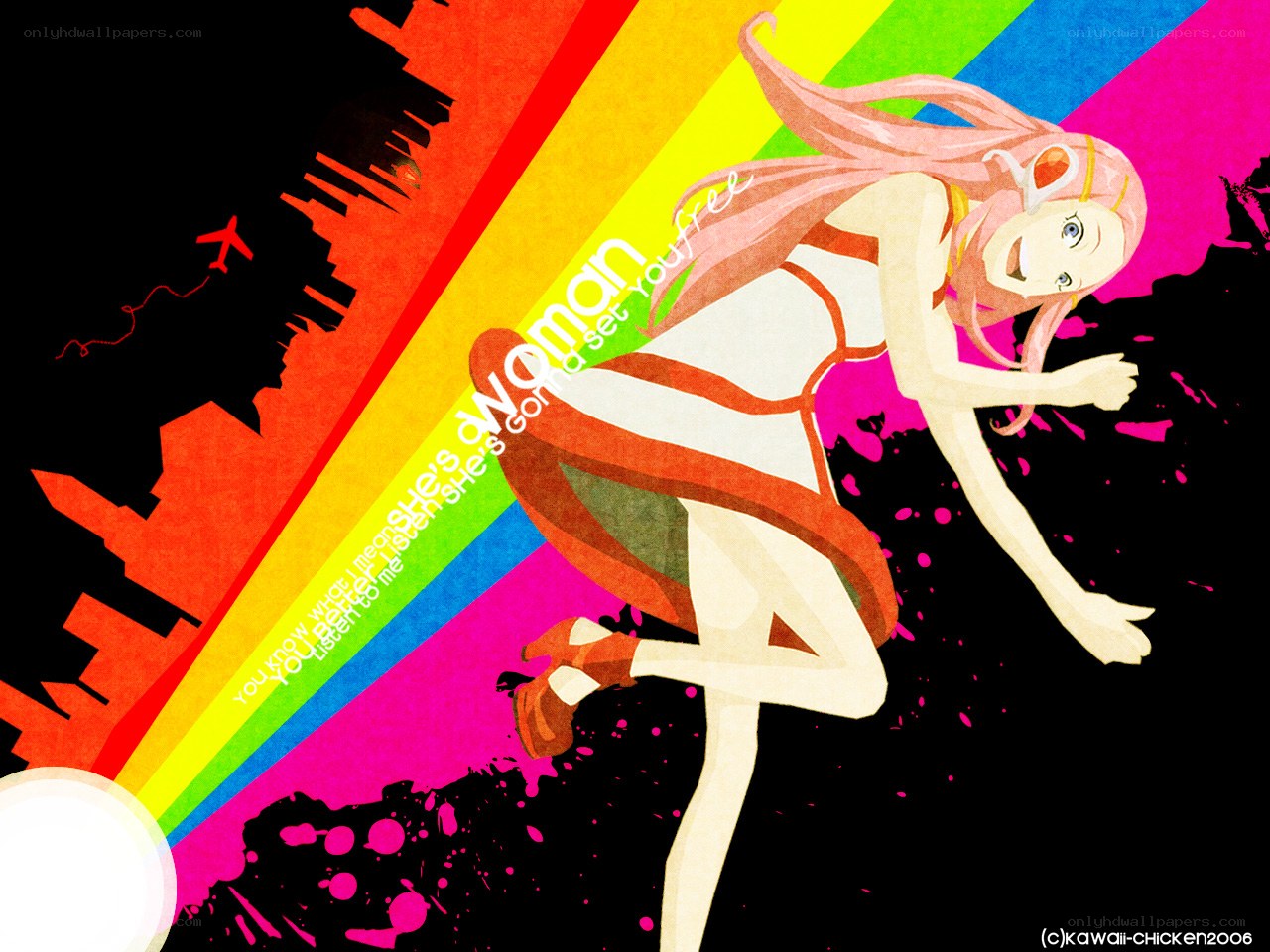 anime girl with rainbow background