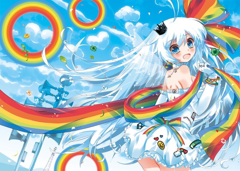 Anime Girl with Rainbow — Blue, Cheerful