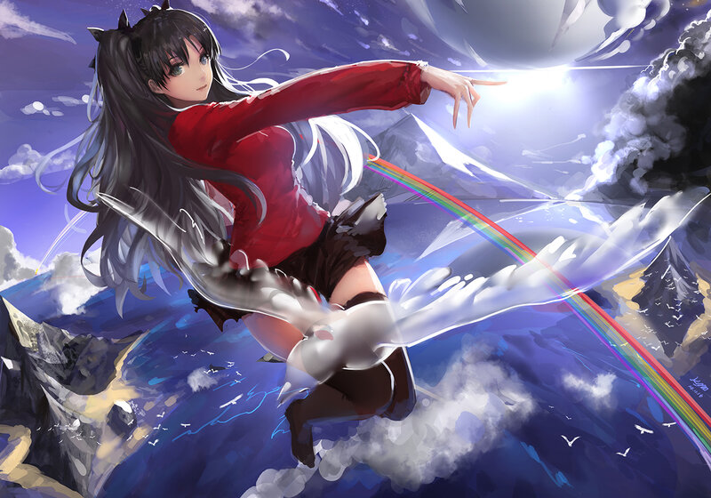 Anime Girl with Rainbow — Blue, Dramatic
