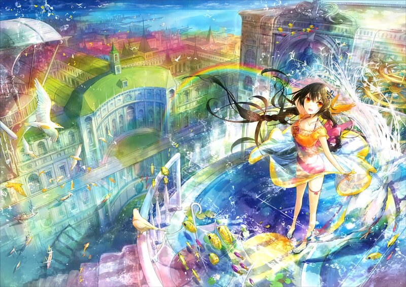 Anime Girl with Rainbow — Blue, Fantastical