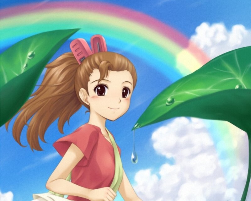 Anime Girl with Rainbow — Blue