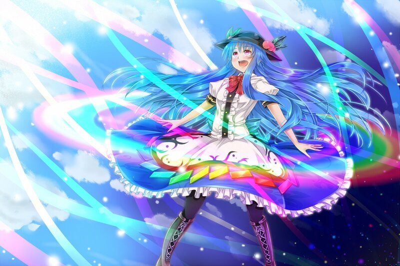 anime girl with rainbow dress