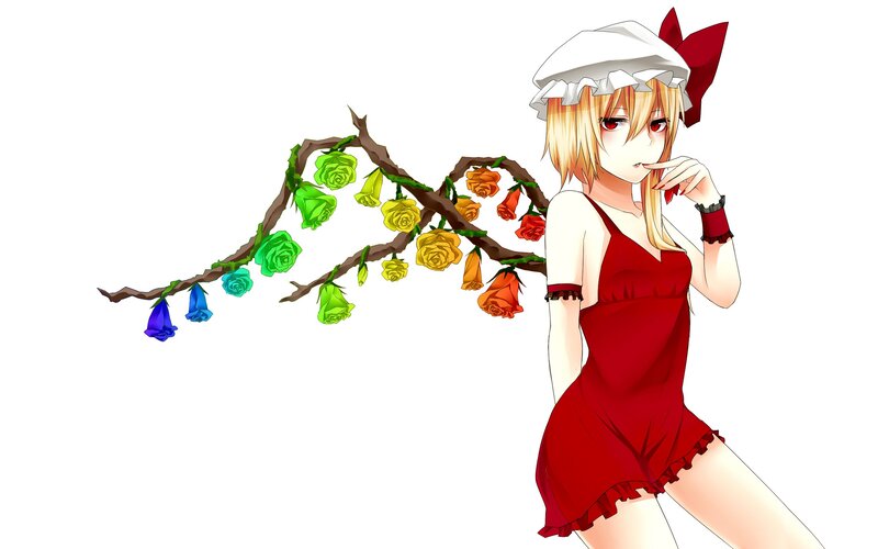 anime girl with rainbow flowers