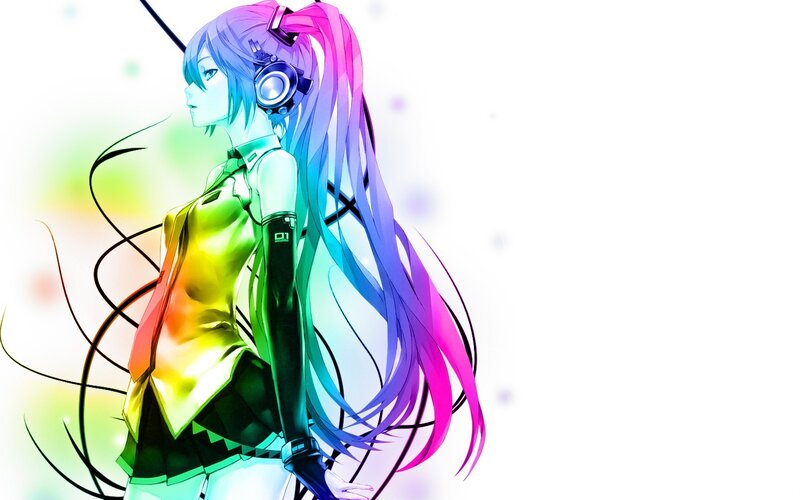 anime girl with rainbow hair