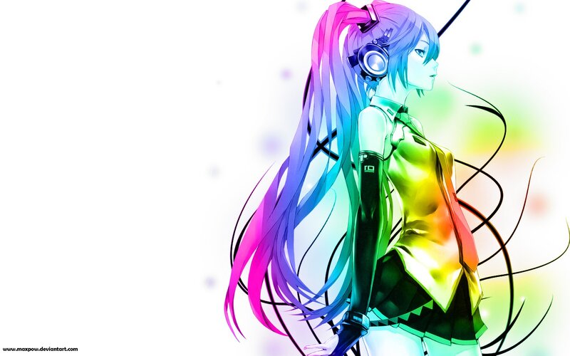 anime girl with rainbow hair