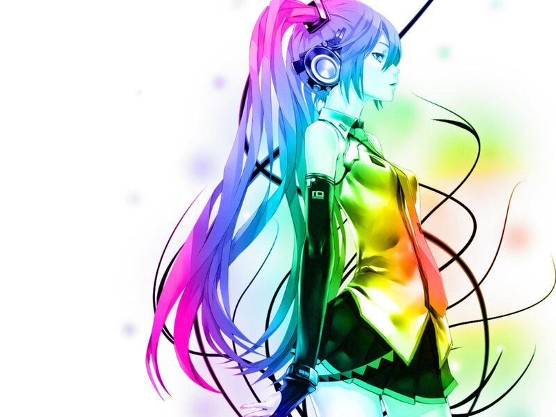 anime girl with rainbow hair