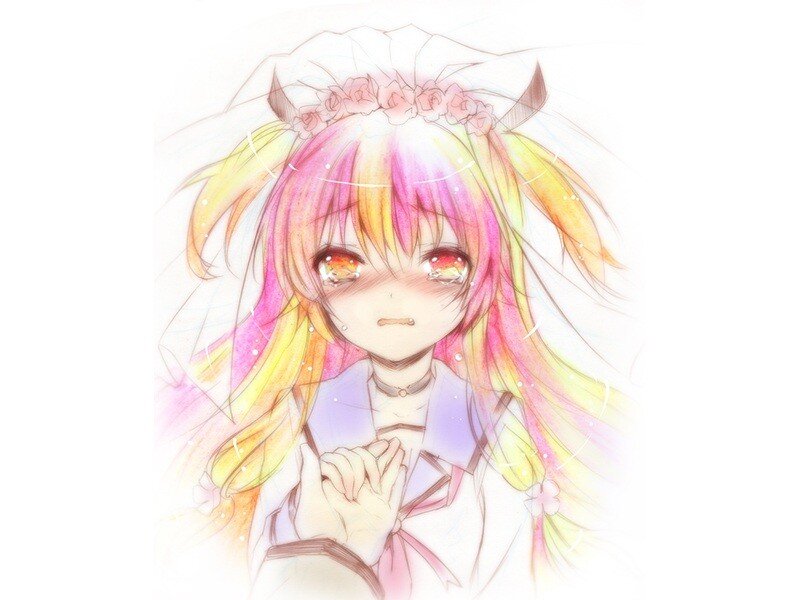 Anime Girl with Rainbow Hair — Pink, Dreamy, Digital Art