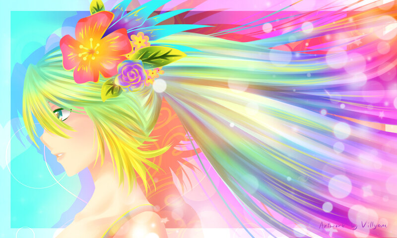 Anime Girl with Rainbow Hair — Pink, Vibrant