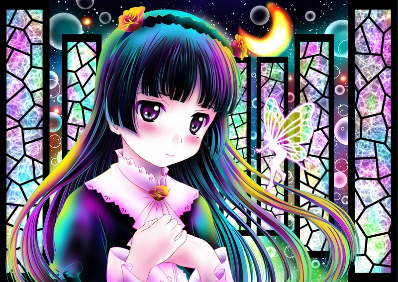 Anime Girl with Rainbow Hair — Purple, Dreamy