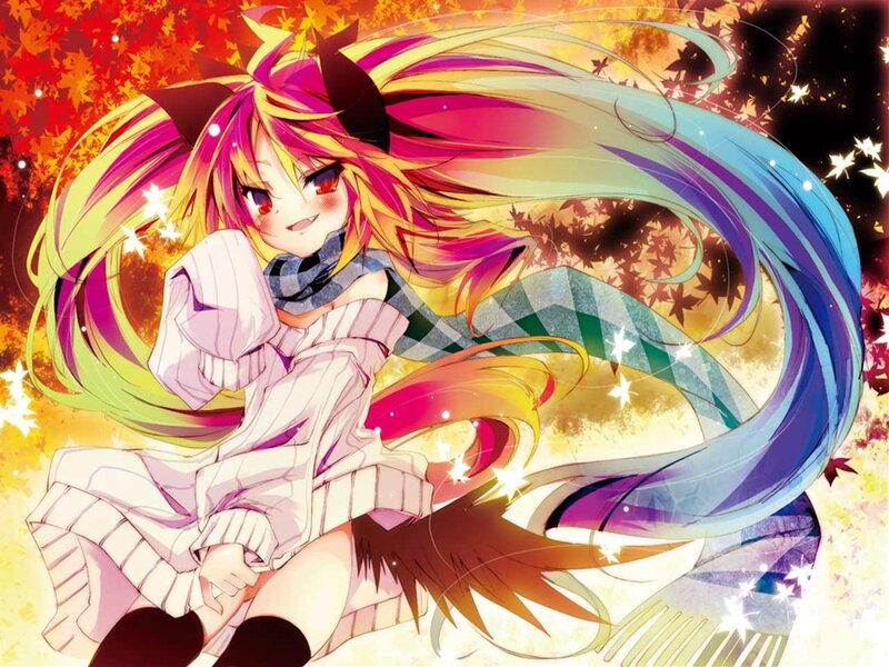 Anime Girl with Rainbow Hair — Red
