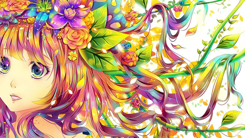 Anime Girl with Rainbow Hair — Vibrant, Digital Art