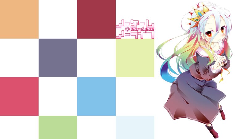 Anime Girl with Rainbow Hair — White, Playful